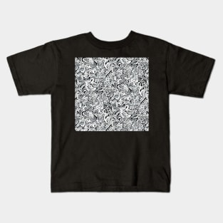 Black and White Seahorse Spirals Kids T-Shirt